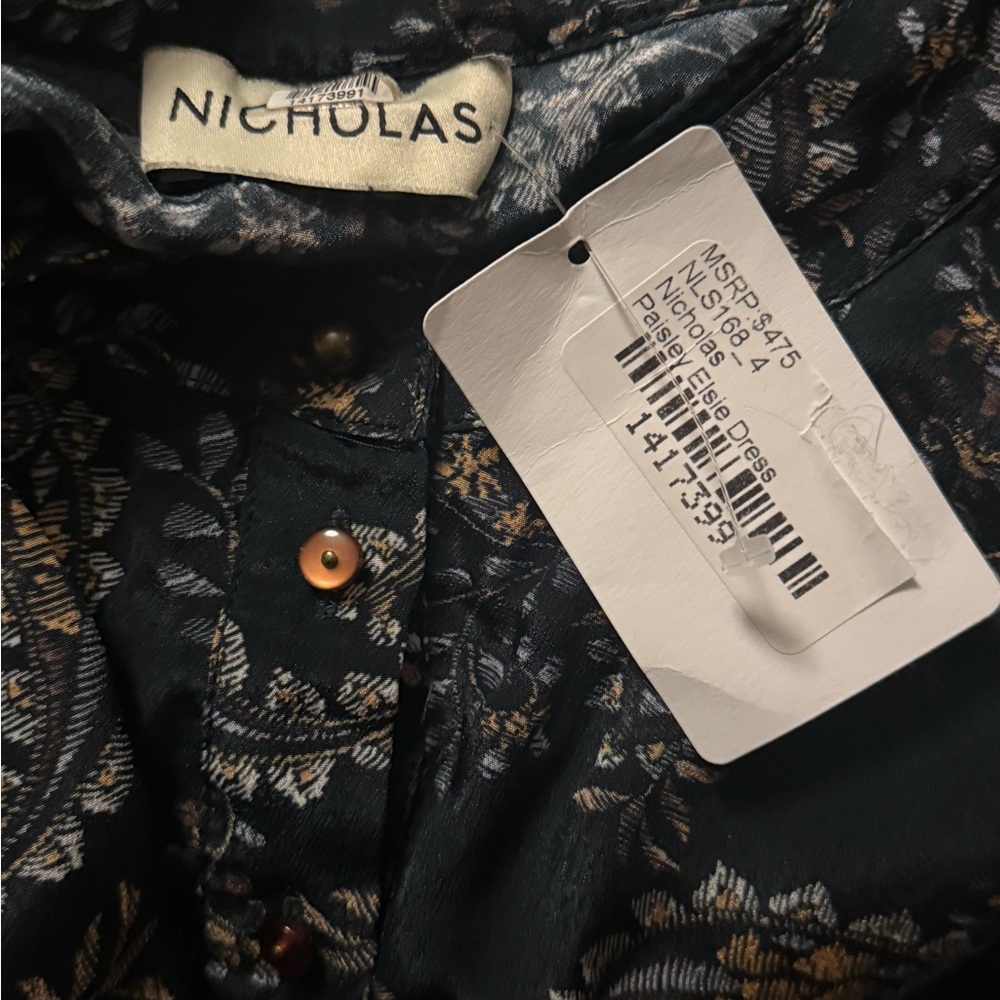 Nicholas Elsie Black Paisley Ruffle A-Line Long Sleeve Boho Mini Dress NWT - Picture 12 of 12